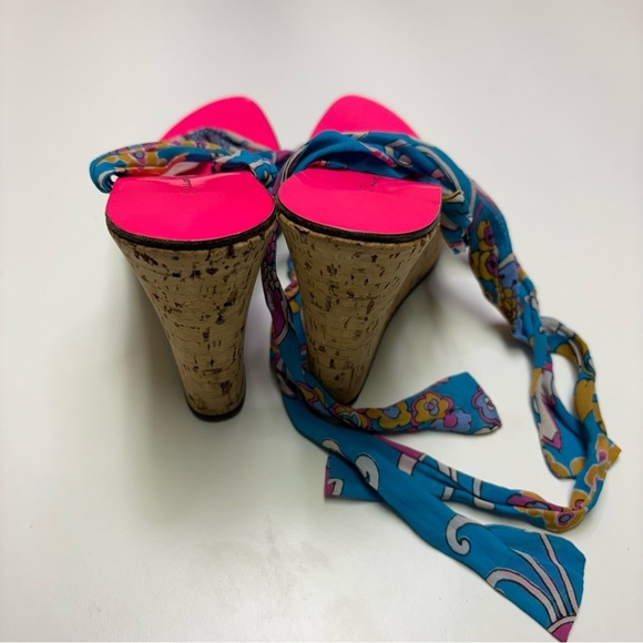 2/$20 Mario Bologna Womens 38 Cork Wedge Tie Up Floral Beach Boho Espadrilles - Picture 3 of 7